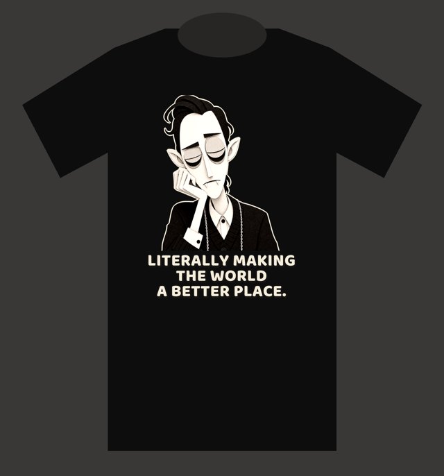 Black T-shirt with Aspen and the words Literally making the world a better place